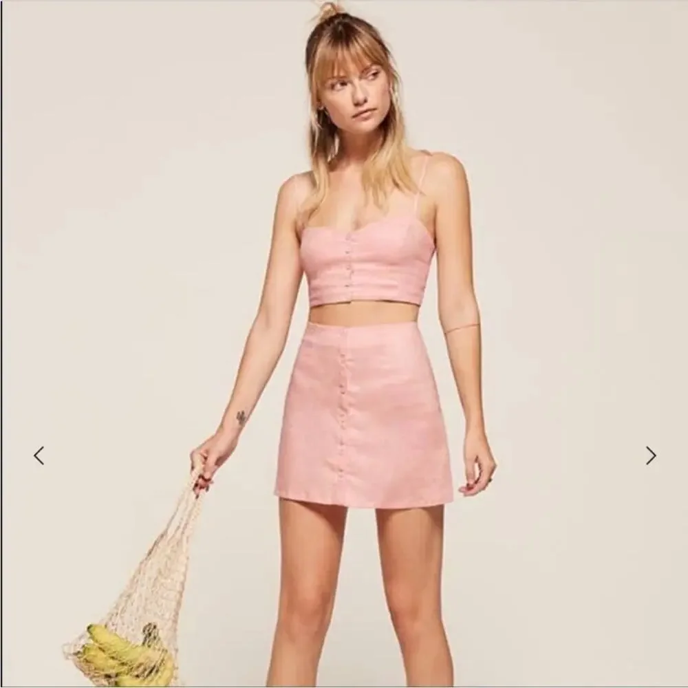 Reformation Tati Two Piece mini skirt top set linen cotton size 4
